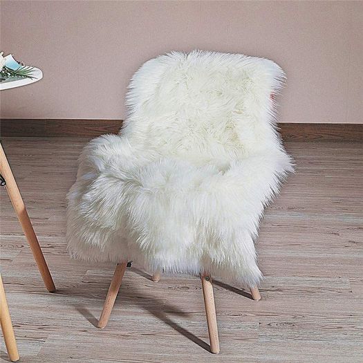 Faux Sheepskin, Faux Fur Rug, Fluffy Rug for the Bedroom, Living Room or Nursery, Furry Carpet or Throw for Chairs, Stools and Sofa (White, 50x80cm)