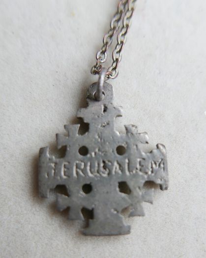 Vintage Jerusalem Cross Pendant Necklace 19" length