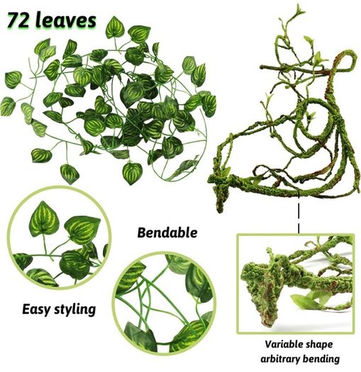 Reptile Plants, Terrarium Hanging Plant Vines Artificial Leaves Reptile Hide, Leopard Gecko Tank Accessories, Terrarium Decorations for Bearded Dragon Lizard Snake Geckos Chameleon (FREE POSTAGE)