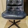 Set Of Four 1960's Vintage Charles Pollock Leather And Chromed Executive Chairs In Dark Blue Image 5