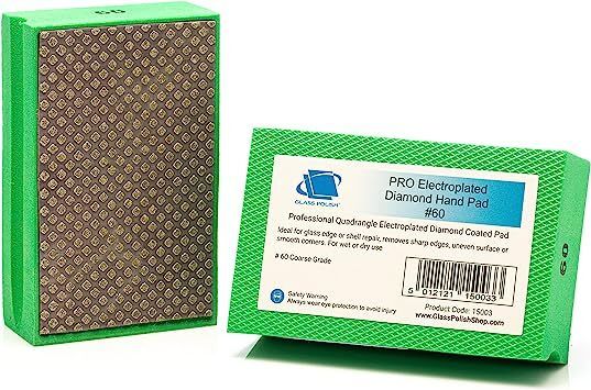 Glass Polish 15003 Diamond Hand Held Sanding Pad for Smoothing, Edging & Polishing - Grit 60, Size 95mm x 55mm