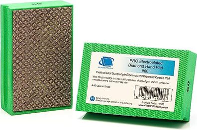 Glass Polish 15003 Diamond Hand Held Sanding Pad for Smoothing, Edging & Polishing - Grit 60, Size 95mm x 55mm
