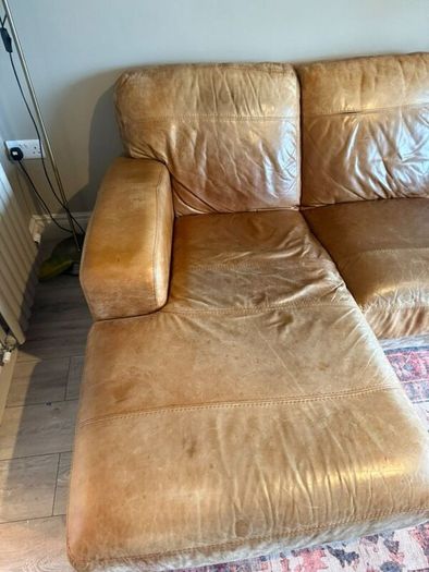 Tan Leather Sofa with Left Hand Chaise