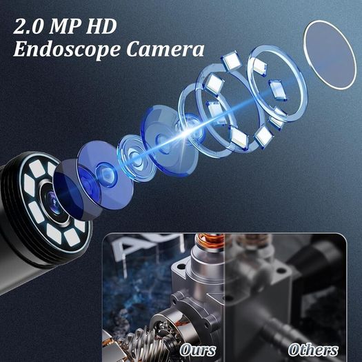 Endoscope Inspection Camera, Ennovor 1920 HD Flexible Rigid Snake Camera, 8 LED Lights No WiFi Snake Camera Waterproof IP67 Tube Sink Pipe Drain Camera for Android iOS Tablet Samsung (16.4 ft/ 5m)