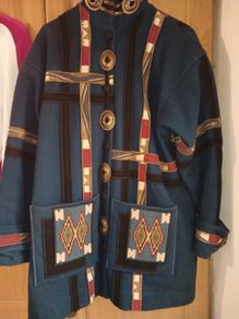 Vintage Coloratura Blue 100% Wool Coat, Ladies M/L Medium Large Aztec Southwest Classic Heavy Warm Jacket