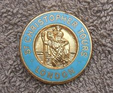 ST CHRISTOPHER TOURS LONDON (pilgrimage/religious) - a vintage pilgrim's souvenir/merchandise badge (1960s / 1970s)