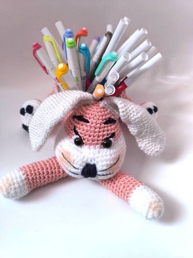 Handmade Crochet Bunny Basket Easter Gift Organizer No Contents