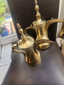 Vintage Eastern brass chocolate pots ...polished