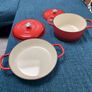 NEW - Set of 2 enamelled cast iron round casserole & pan Image 2
