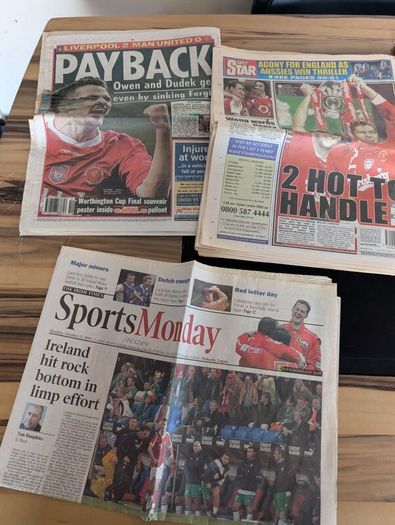 Huge 1990 80s vintage liverpool and some vintage Ireland soccer gear signed gear etc