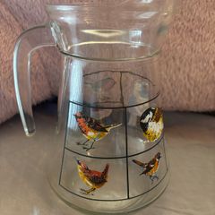 Vintage Clear Glass Jug Wild Bird Design