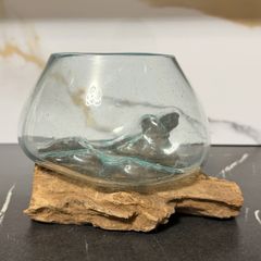 Handmade Molten Glass Bowl on Natural Wood,  Boxed