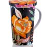 Large Porcelain Tea Cup 350ml Black with Flowers Image 3