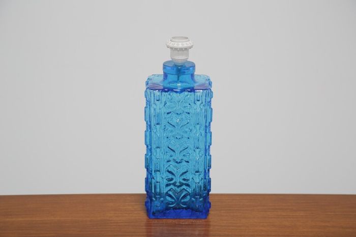 Vintage Swedish Blue Glass Table Lamp, 1960s.