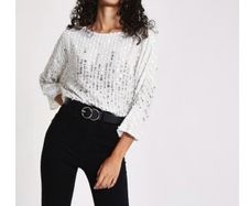 River Island Sequin Batwing Top Sz 16