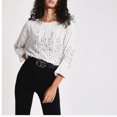 River Island Sequin Batwing Top Sz 16