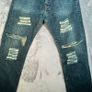 Levis 501 Original Button Fly Jeans W34 L26 - Distressed Ripped Cropped Blue Image 7