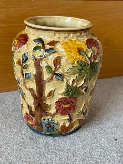Vintage HJ Wood Staffordshire "Indian Tree" Handpainted Raised Floral Vase