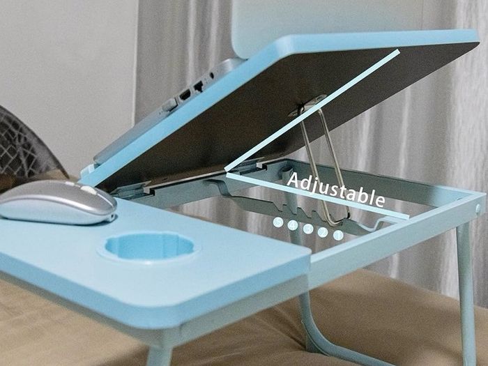 Laptop Bed Table with Foldable Legs & Cup Slot, Reading Holder Notebook Stand Breakfast Bed Tray Book Holder for Sofa, Bed, Terrace, Balcony (Blue)