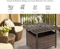 New. Outdoor Rattan Wicker Patio Coffee Table with Umbrella Hole, Suitable for Garden, Backyard - Brown  (Free Delivery)