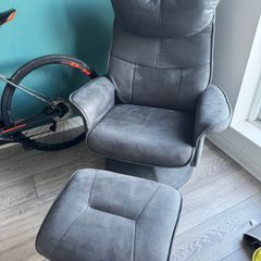 Recliner Swivel Chair & Footstool - Grey