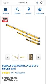 DeWALT Box Beam Spirit Level 3 Piece Set 600mm, 1200m & 1800mm