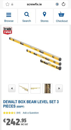DeWALT Box Beam Spirit Level 4 Piece Set (250mm, 600mm, 1200mm, 1800mm)