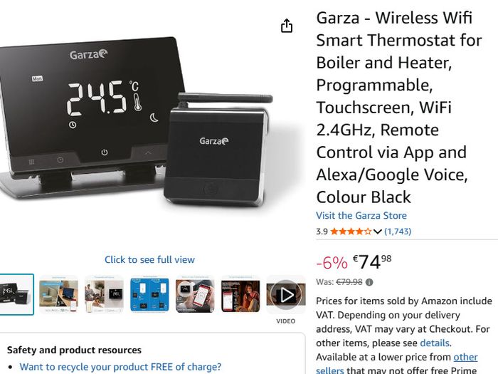 Garza - Wireless Wifi Smart Thermostat for Boiler and Heater, Programmable, Touchscreen, WiFi 2.4GHz, Remote Control via App and Alexa/Google Voice, Colour Black