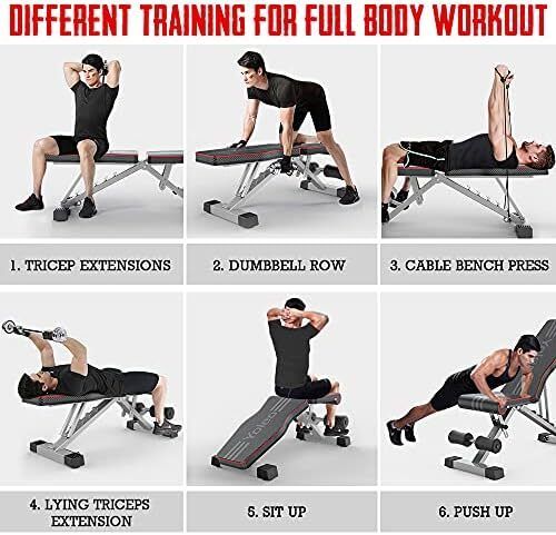 Weight Bench, 660LB/300KG Adjustable Foldable Strength Training Bench, Utility Incline Decline Bench for Full Body Workout- Integrated Structure Updated