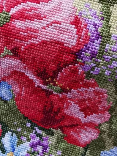 Stunning Handmade Cross Stitch Embroidery - Garden flowers