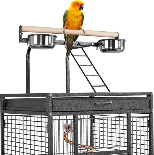 Large Aviary Cage for Parrots Inseparable Large with Pedestal Metal Wheels for Indoor Outdoor 65.5 x 65.5 x 156 cm Black