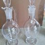Vintage Hand Blown Cut Glass Set of 2 Small Glass Decanters for Oil and Vinegar or wine carafe. Image 8