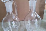 Vintage Hand Blown Cut Glass Set of 2 Small Glass Decanters for Oil and Vinegar or wine carafe.