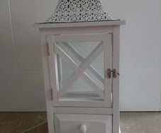 White wooden decorative lantern with drawer