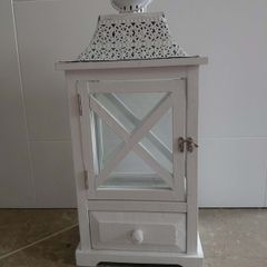 White wooden decorative lantern with drawer