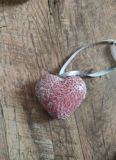 Decorative Heavy Solid  Glass and Ceramic Heart on a ribbon
