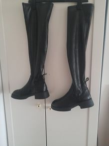 ladies new  over the knee black leather stretch boots