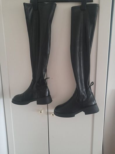 ladies new  over the knee black leather stretch boots