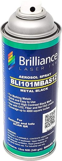 Brilliance Laser, BLI101MBAS12-Metal Marking Spray Can Black-12oz-CO2/Fiber/YAG