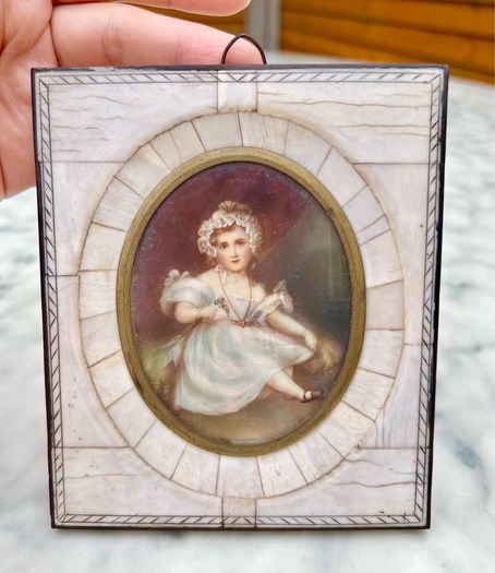 Antique miniature portrait of a lovely girl early 19th century
