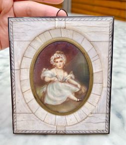 Antique miniature portrait of a lovely girl early 19th century