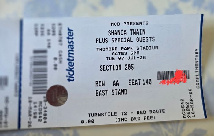 2x shania twain concert plus special guest 100 euro