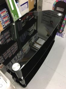 TV Tables Black Toughened Piano Glass 3 Tier 80 cm Wide