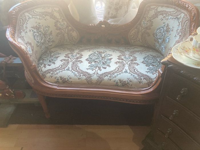 French sofa bench newly covered wooden craved detail nationwide delivery available