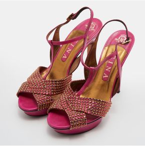 Pink and Gold Gina Stiletto Heels with Crystals Size 6