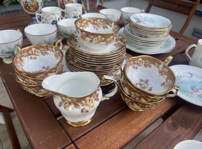 Vintage Arklow Bone China Tea Set Yellow & Pink Rose Pattern (Made in Ireland)