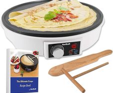 30.5cm Electric Pancake & Crepe Maker by StarBlue with FREE Recipes e-book and Wooden Spatula - AC 220-240V 50/60Hz 1000W, UK Plug, Europe Adapter Included