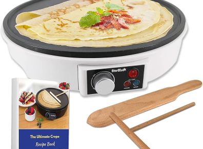 30.5cm Electric Pancake & Crepe Maker by StarBlue with FREE Recipes e-book and Wooden Spatula - AC 220-240V 50/60Hz 1000W, UK Plug, Europe Adapter Included