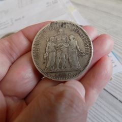 France 1873 K.5 Francs.Scarce Mintmark.90% Silver. Very Fine +.