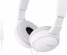 Sony MDR-ZX110AP Wired Overhead Headphones with Microphone, Neodymium Dynamic Drivers, Swivel Fold Design - White